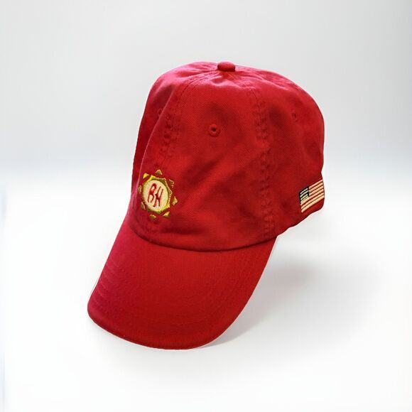 Ben Hogan Golf Hat Red W/ Starburst Logo Gold Trim Bill & Embroidered Signature - Picture 1 of 4